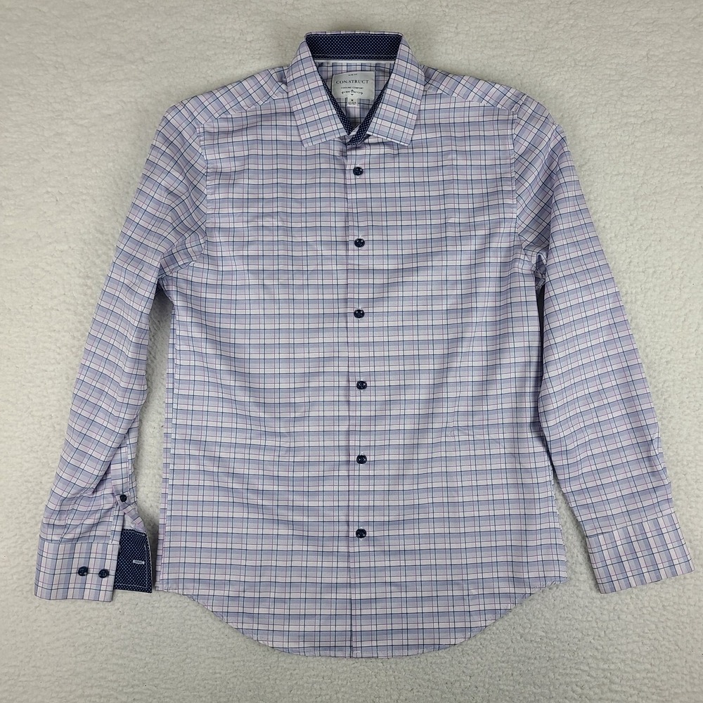 Construct Shirt Mens Medium Purple Blue Cooling Comfort 4‎ Way Stretch Button Up